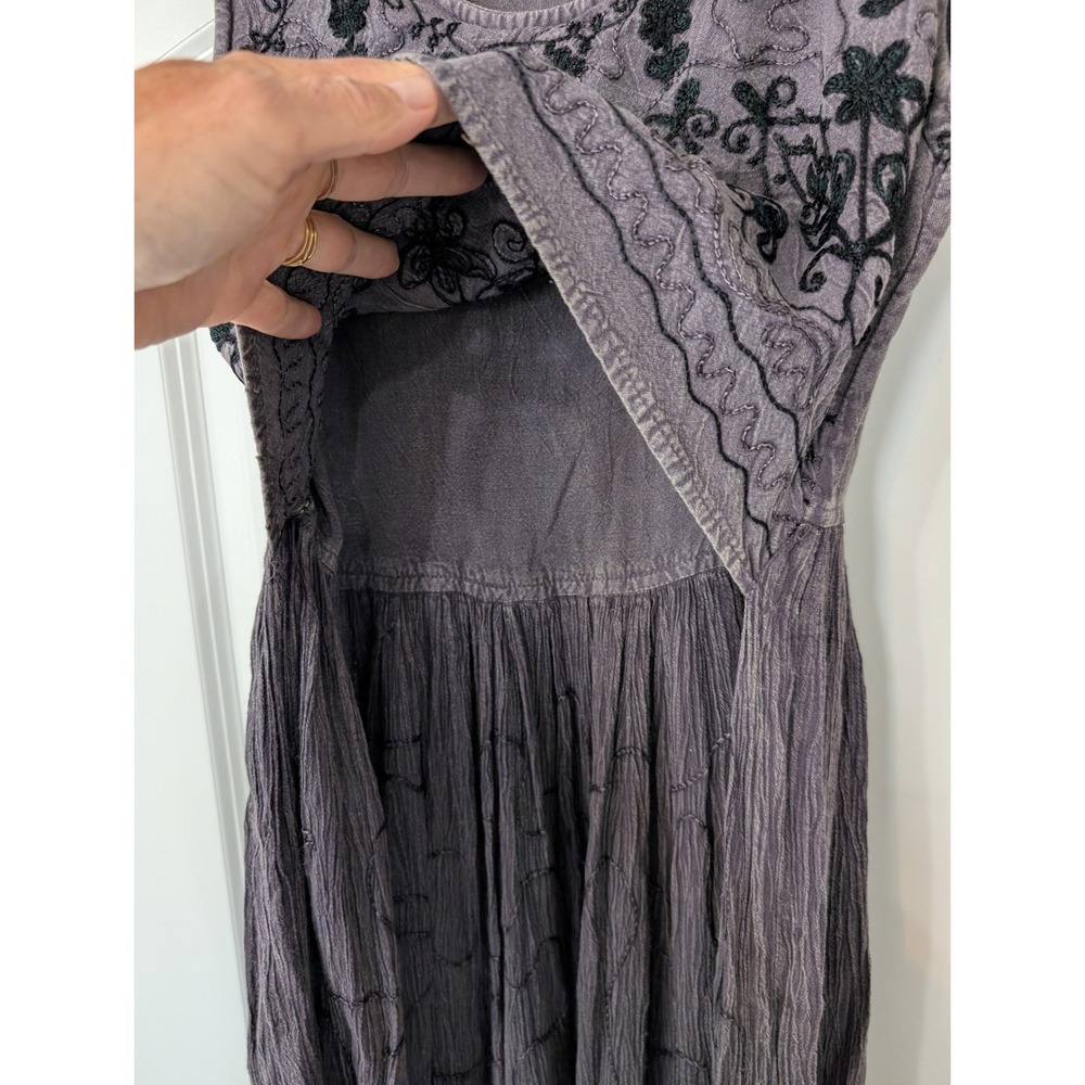 MPH Womens Small Purple Crinkle Rayon Embroidered Boho Maxi Dress ren faire - Picture 5 of 7